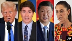 Foto Konbinezon: (gosh a dwat) Prezidan Donald Trump, Premye Minis Kanada Justin Trudeau, Preizdan Chinwa Xi Jinping, Prezidan Meksik Claudia Sheinbaum. 