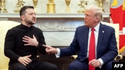 U.S. President Donald Trump and Ukraine's President Volodymyr Zelenskyy meet in the Oval Office of the White House in Washington, Feb. 28, 2025. 