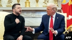 US President Donald Trump and Ukraine's President Volodymyr Zelensky meet in the Oval Office of the White House in Washington, DC, February 28, 2025.